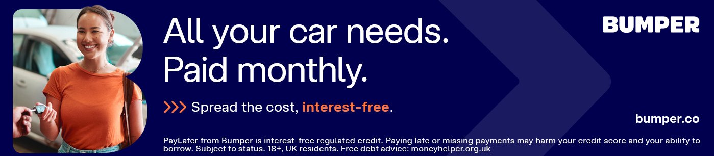 Female driver smiling while exchanging car keys, promoting Bumper's interest-free payment plan.