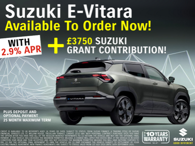 Unbeatable Offer on the All-New Suzuki e-VITARA: 2.9% APR, £3,750 Contribution & Free Wall Charger!